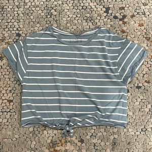Blue and White Striped Crop
